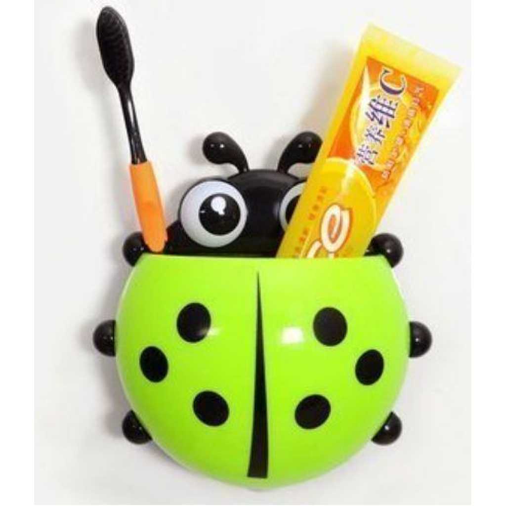 Ladybird Wall Mount Toothbrush Holder Storage Organizer Rack-Green.