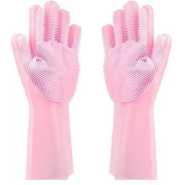 1 Pair Of Bathroom And Kitchen Silicone Cleaning Hand Gloves -Pink