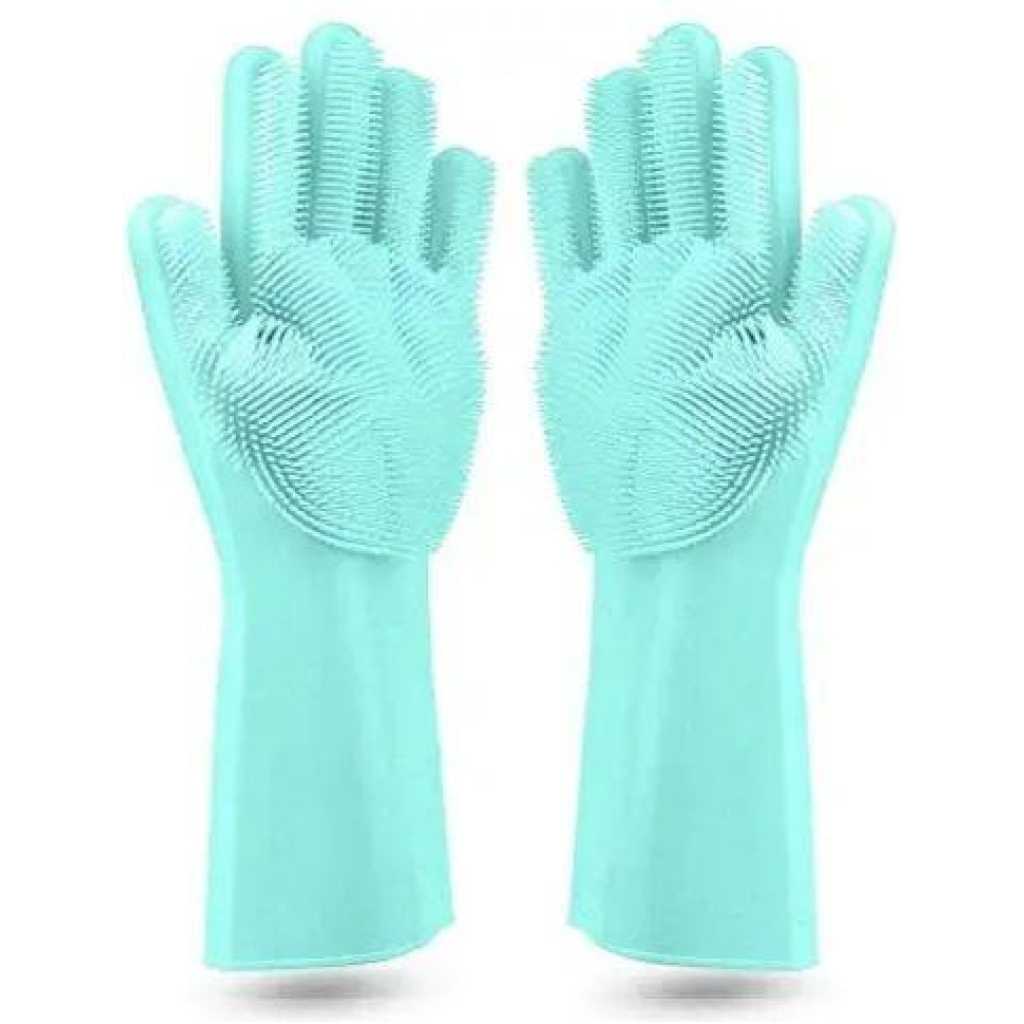 1 Pair Of Bathroom And Kitchen Silicone Cleaning Hand Gloves -Green