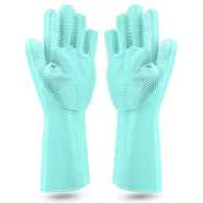 1 Pair Of Bathroom And Kitchen Silicone Cleaning Hand Gloves -Green