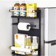 Magnetic Fridge Side Shelf Storage Organizer, Spice Rack Hanger 6 Hooks -Black