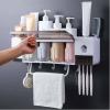4 Cup Wall-Mounted Toothpaste Dispenser, Toothbrush Organizer, Towel Rack-White