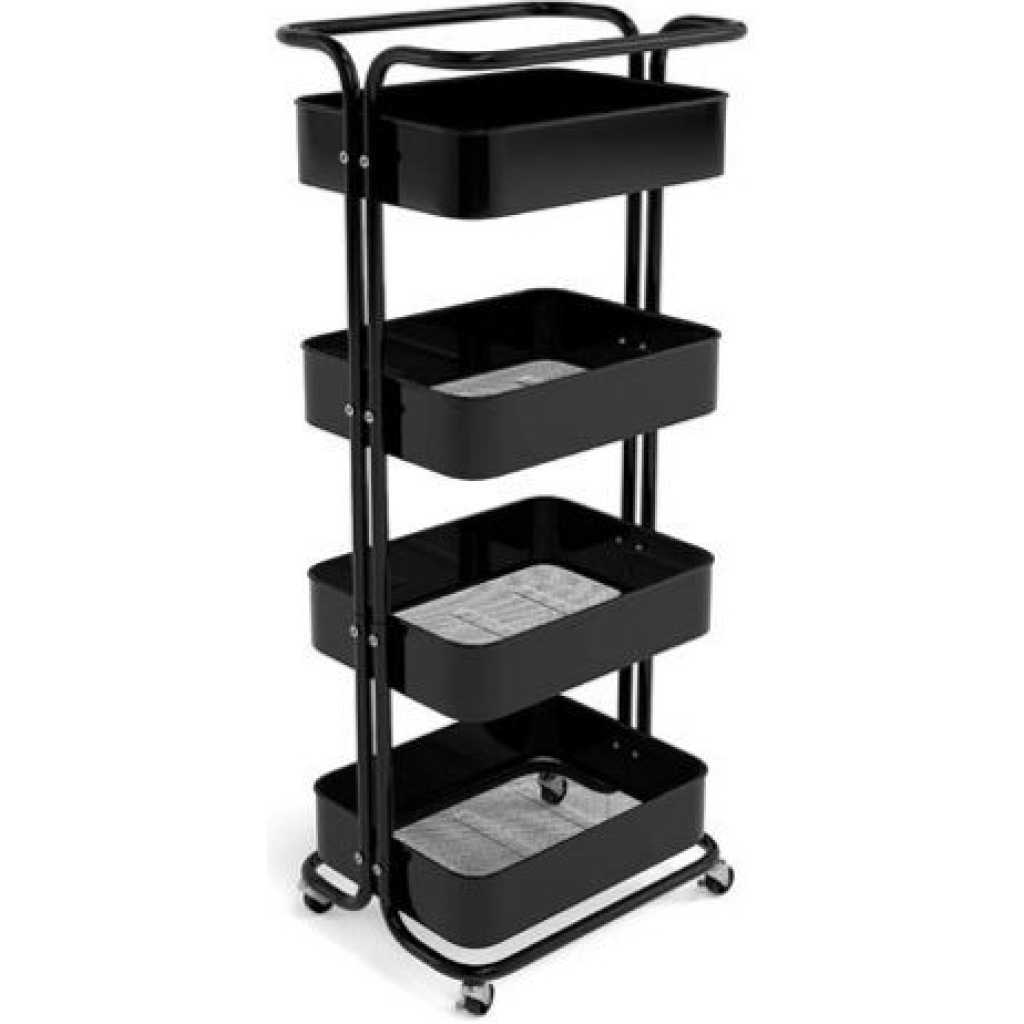 4 Tier Kitchen, Bedroom, Bathroom Storage Rack Basket Trolley Organizer-Black