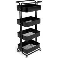 4 Tier Kitchen, Bedroom, Bathroom Storage Rack Basket Trolley Organizer-Black