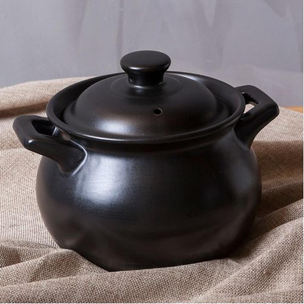 2.9L Stockpot Dish Casserole Clay Ceramic Earthen Stew Cooking Pot Pan -Black Cooking Pans TilyExpress