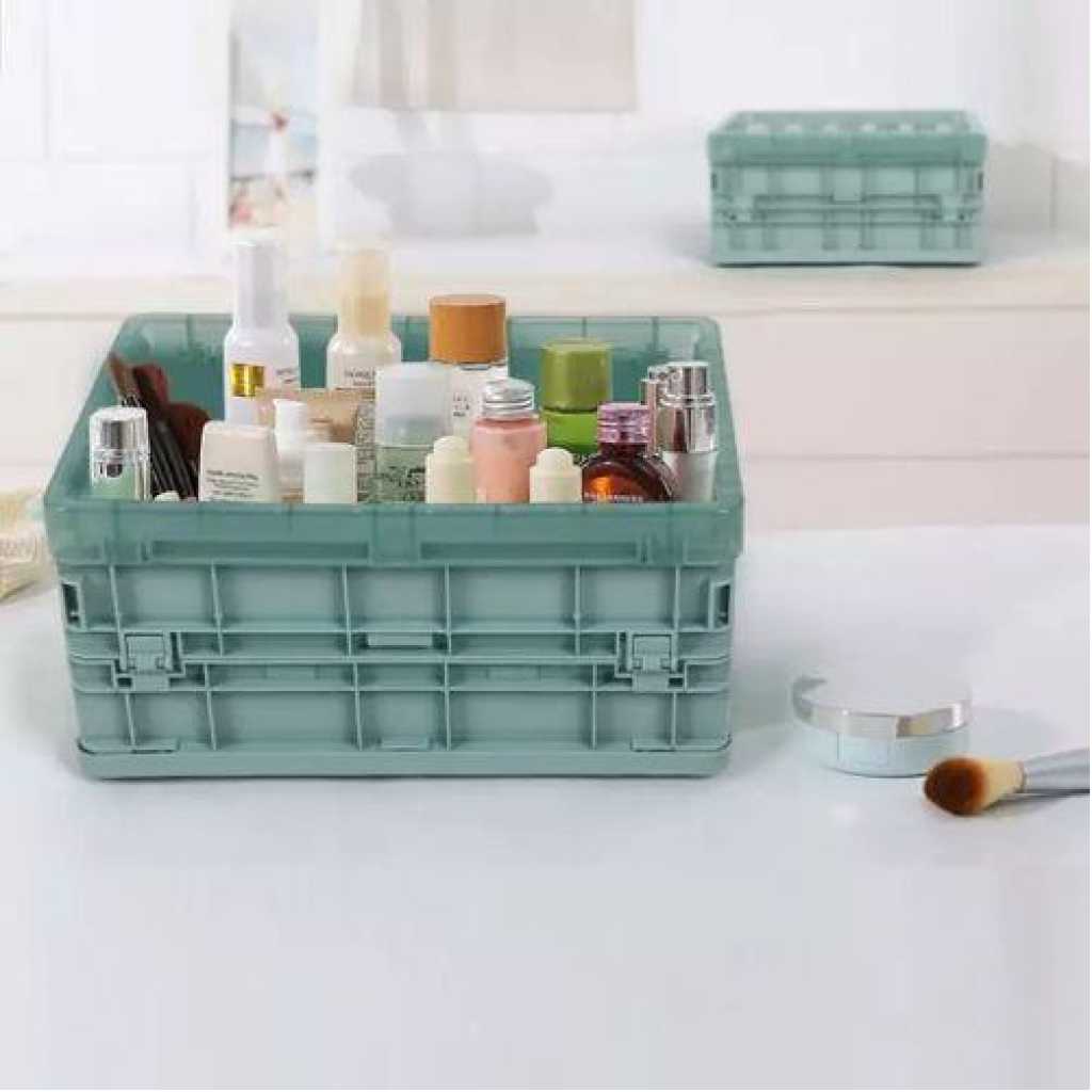 21*15*10cm Plastic Storage Container Basket Stack Foldable Organizer Box -Green