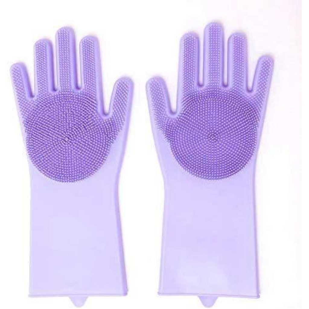 1 Pair Of Bathroom And Kitchen Silicone Cleaning Hand Gloves -Purple