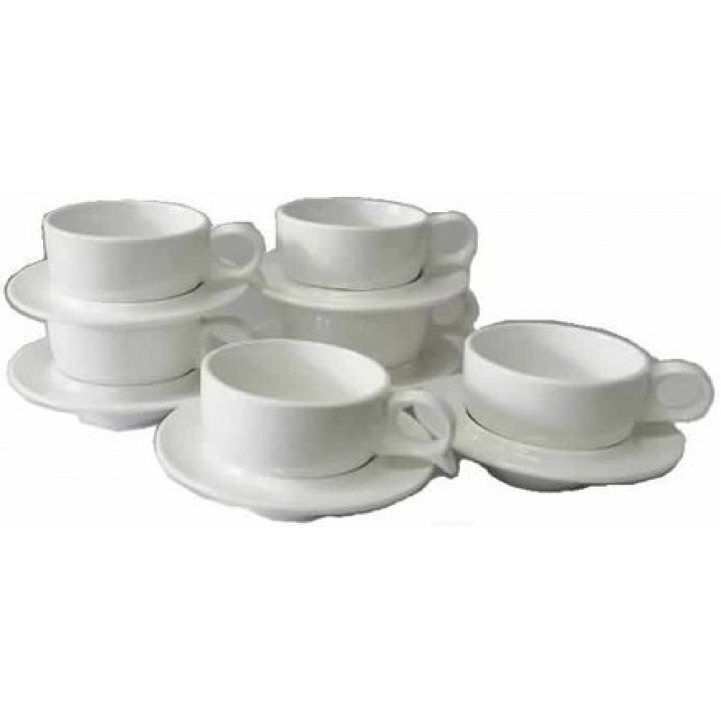 6 Pieces Of Cappuccino Latte Espresso Coffee Cups And 6 Saucers - White
