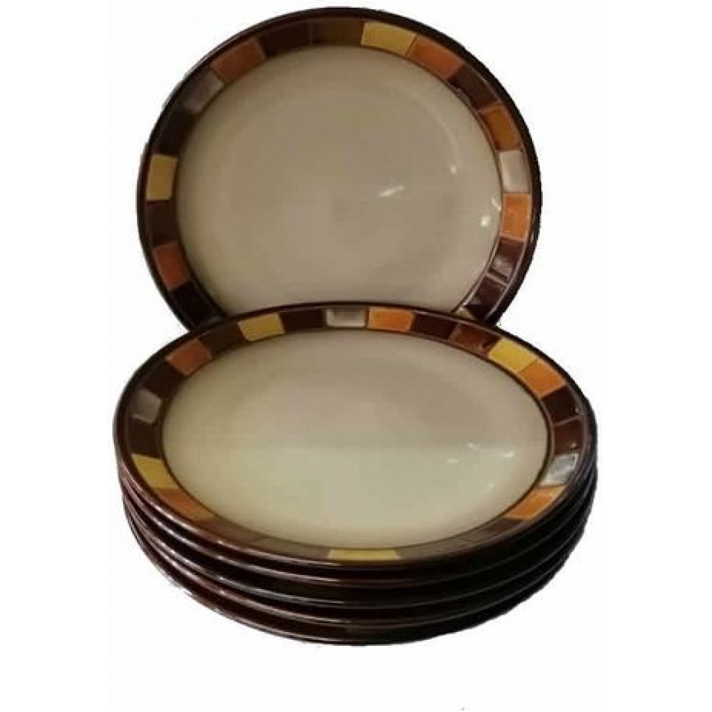 6 Pieces Of Checked Food Serving Dinner Plates, Cream