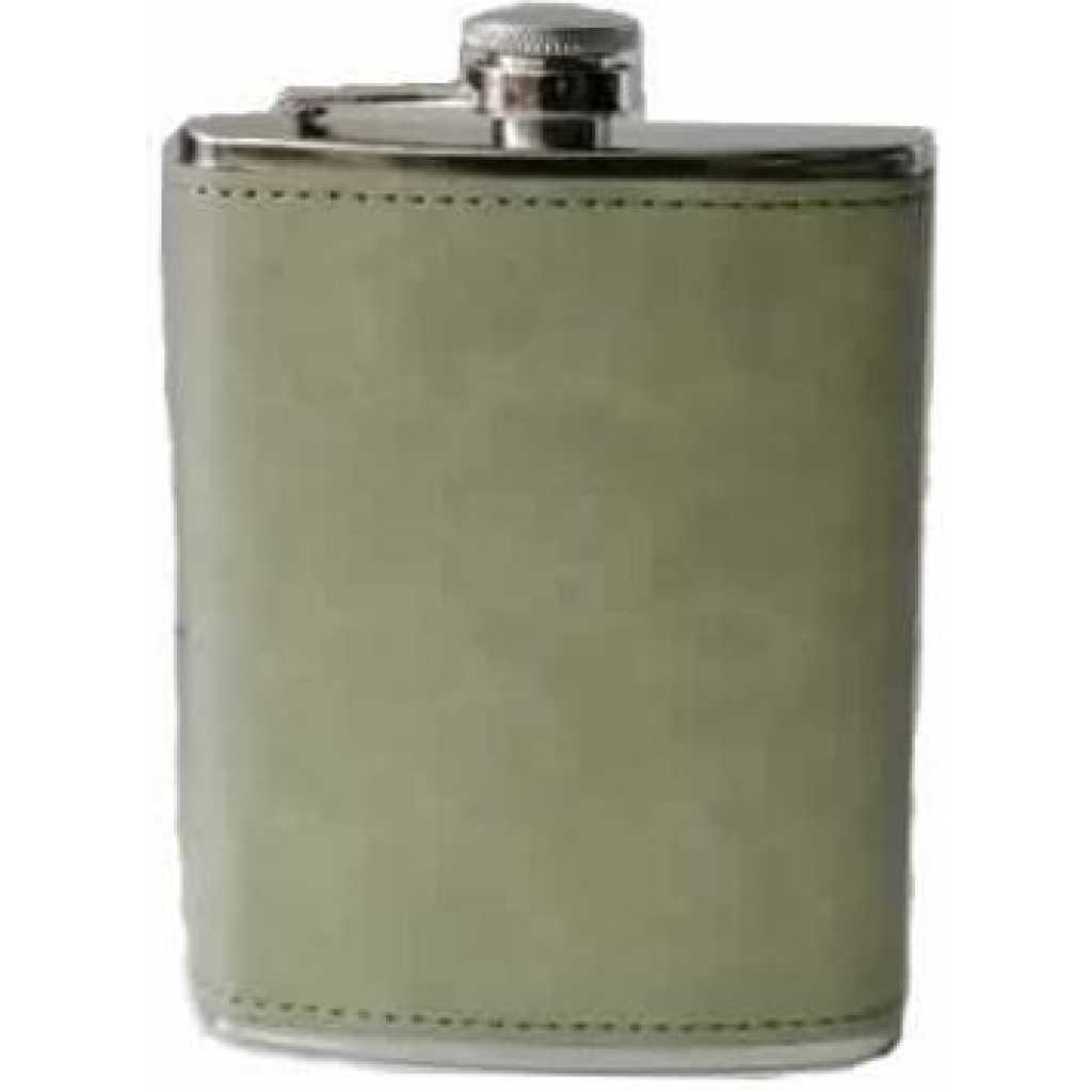 Jack Daniels 9 Oz Stainless Steel Leather Whisky Hip Flask, Pocket Bottle Storage Grey