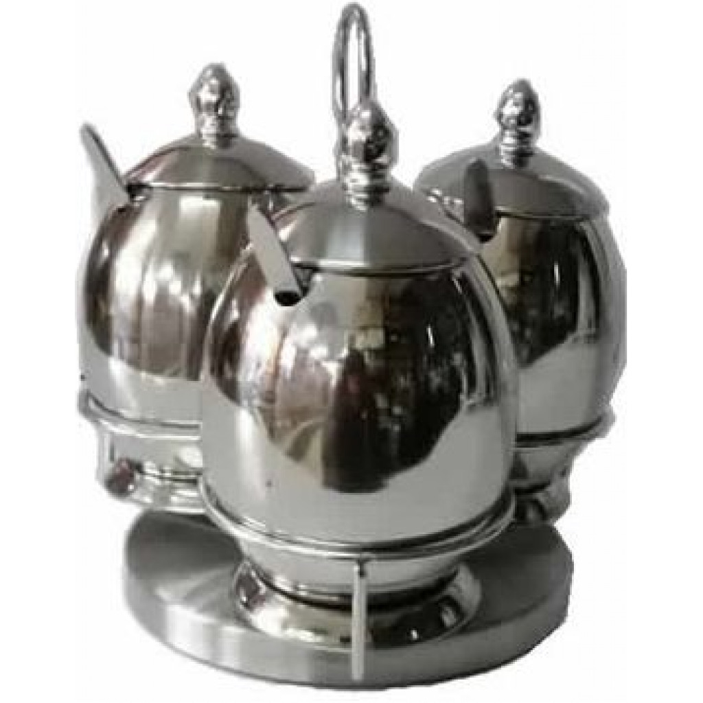 3 Piece Stainless steel Spice Sugar Bowl Canister Storage Tins-Silver Spice Racks TilyExpress