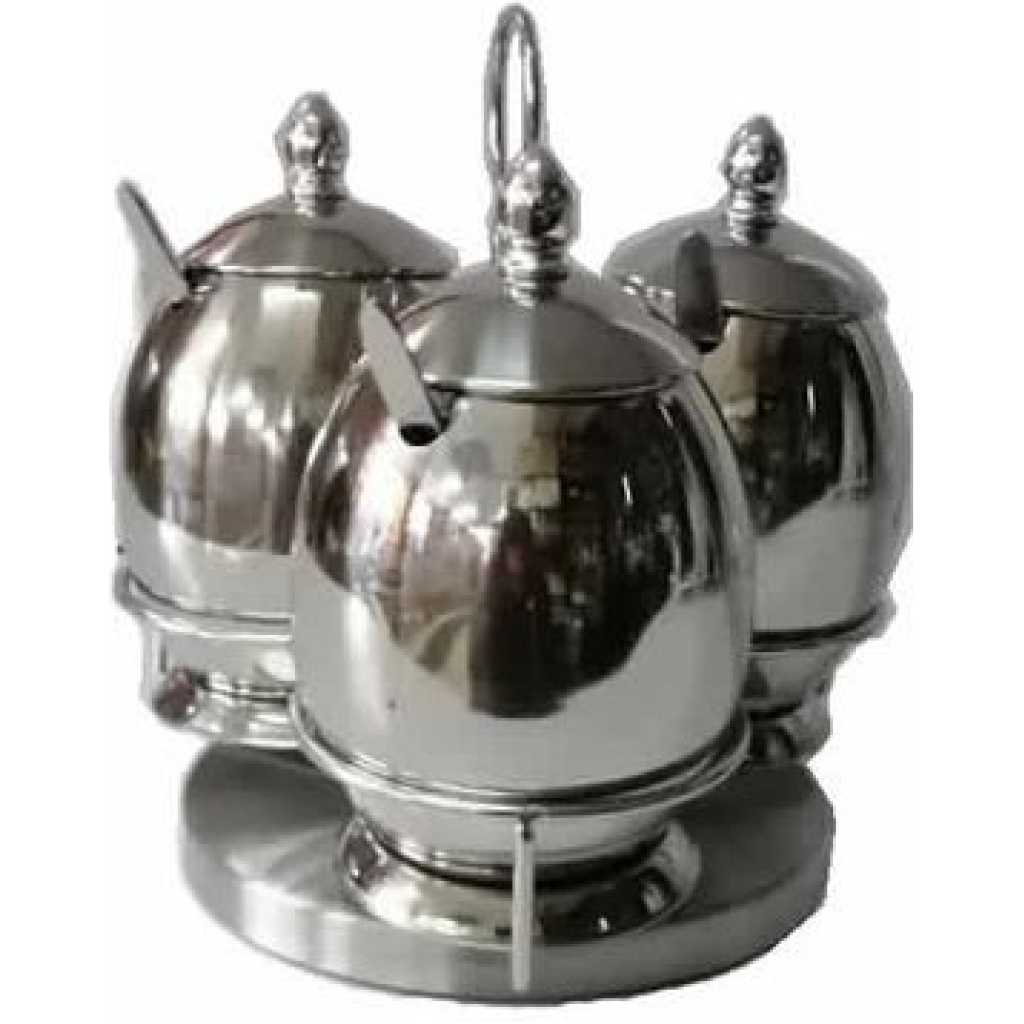 3 Piece Stainless steel Spice Sugar Bowl Canister Storage Tins-Silver