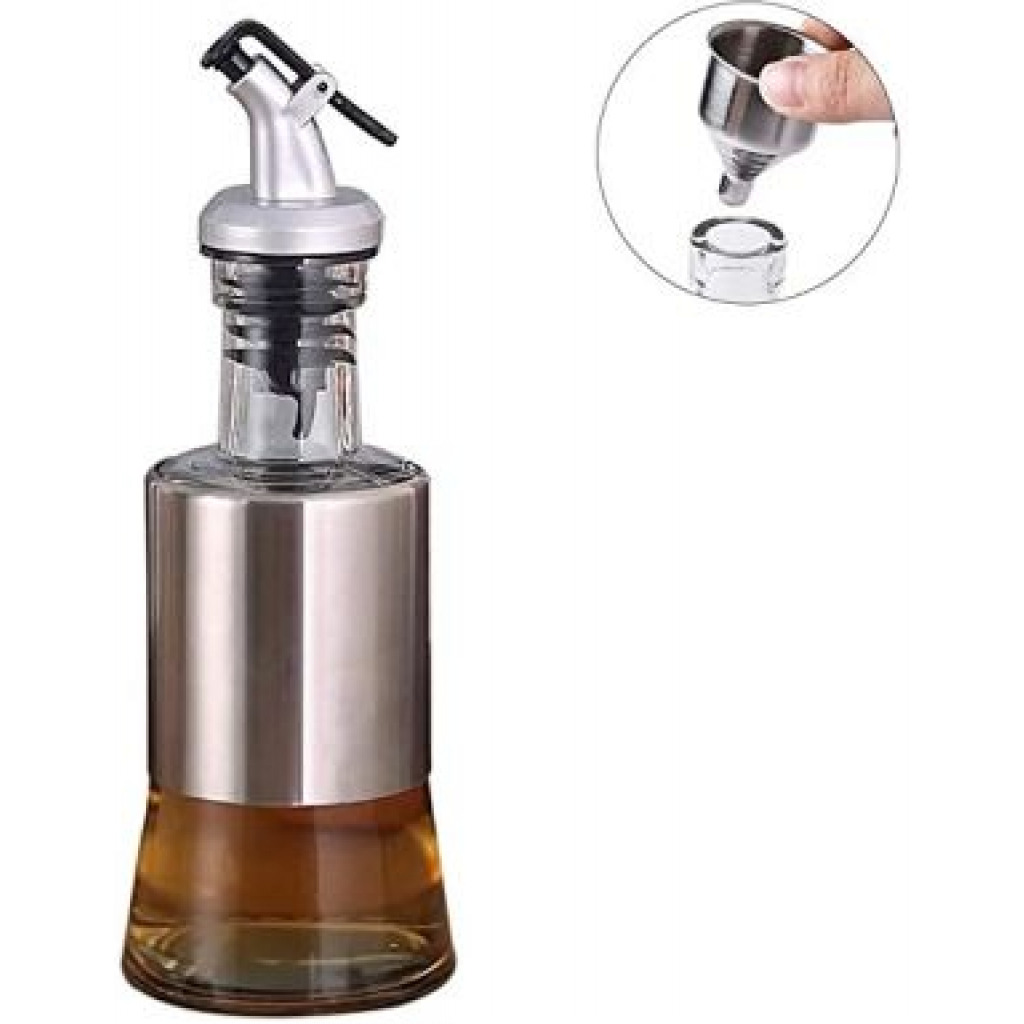 200ml Oil Pump Spray Bottle Stainless Steel Glass Seasoning Bottle Spice Jar 