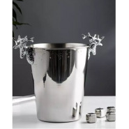 5L Champagne Wine Ice Bucket Stainless Steel With Deer Head Handles-Silver Ice Buckets & Tongs TilyExpress 2