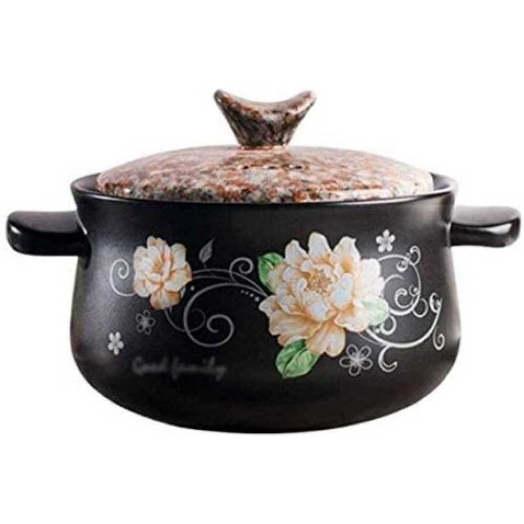 Sonifer 5L Stockpot Dish Casserole Clay Ceramic Earthen Cooking Pot Pan -Black