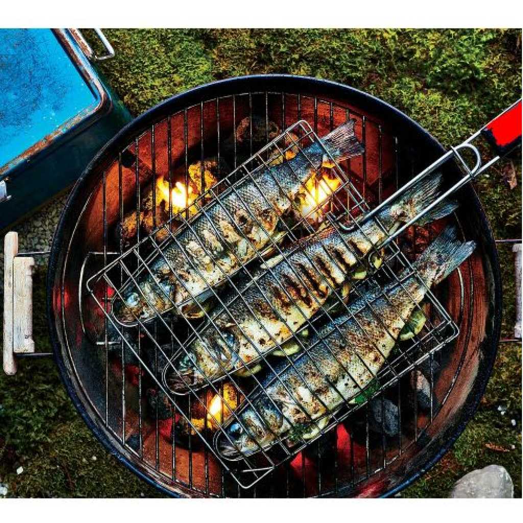 3 Section BBQ Barbeque Fish Charcoal Grill Net Basket-Silver