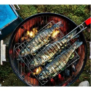 3 Section BBQ Barbeque Fish Charcoal Grill Net Basket-Silver