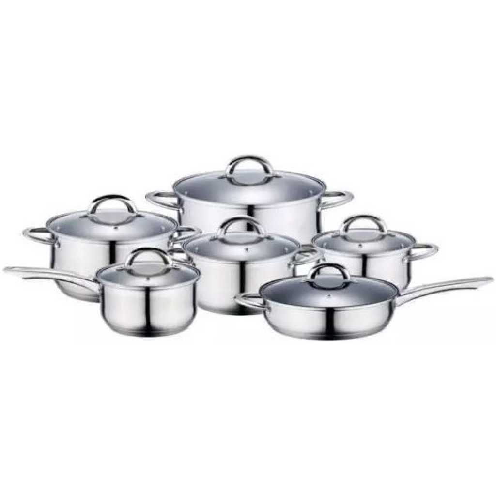 12 Pieces Heavy Stainless Steel Saucepans Cookware Pots, Silver