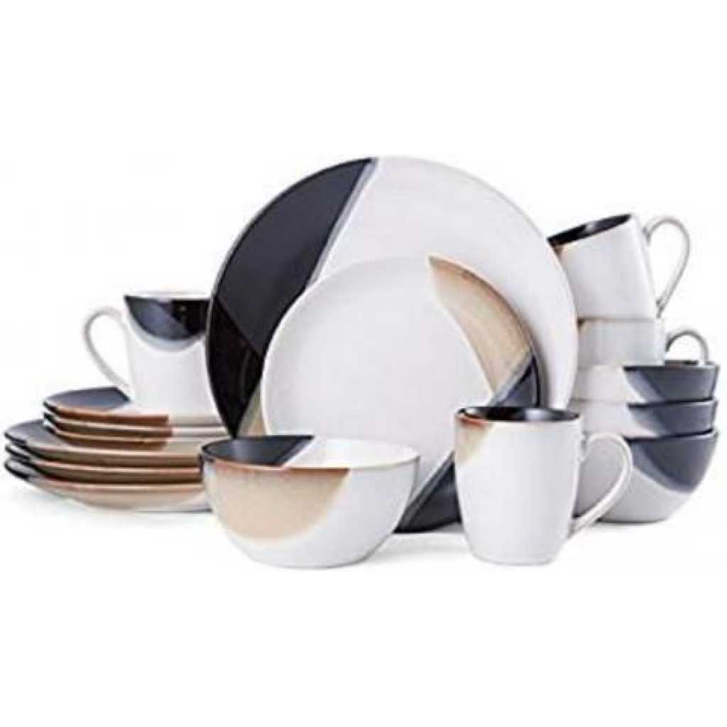 16 Piece Partial Design Plates, Cups, Bowls Dinner Set - Multi colour