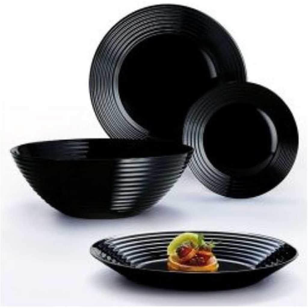 Luminarc 19 Piece Plates, Side Plates And Bowls Dinner Set, Light Black