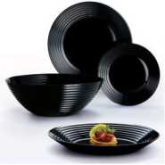 Luminarc 19 Piece Plates, Side Plates And Bowls Dinner Set, Light Black