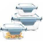 3 Piece Food Safe Microwave Oven Safe Glass Bowls Fridge Containers -Blue
