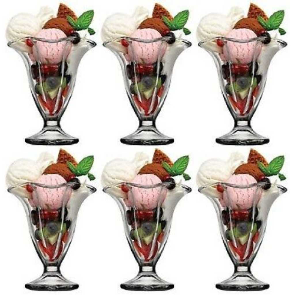 6 Pieces Of Flower Ice Cream Glasses Cups, Dessert Sundae Bowls-Colorless