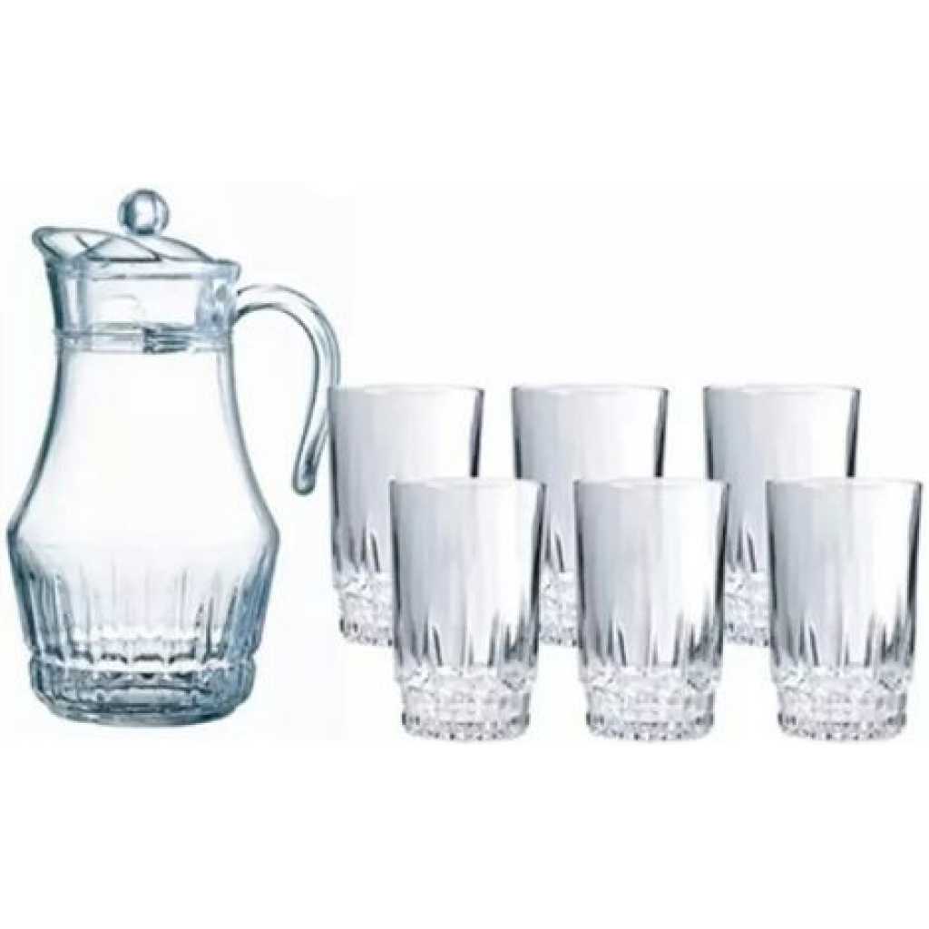 Luminarc 6 Pieces Of Juice Glasses And 1Piece Jug Water Set Cups-Colorless