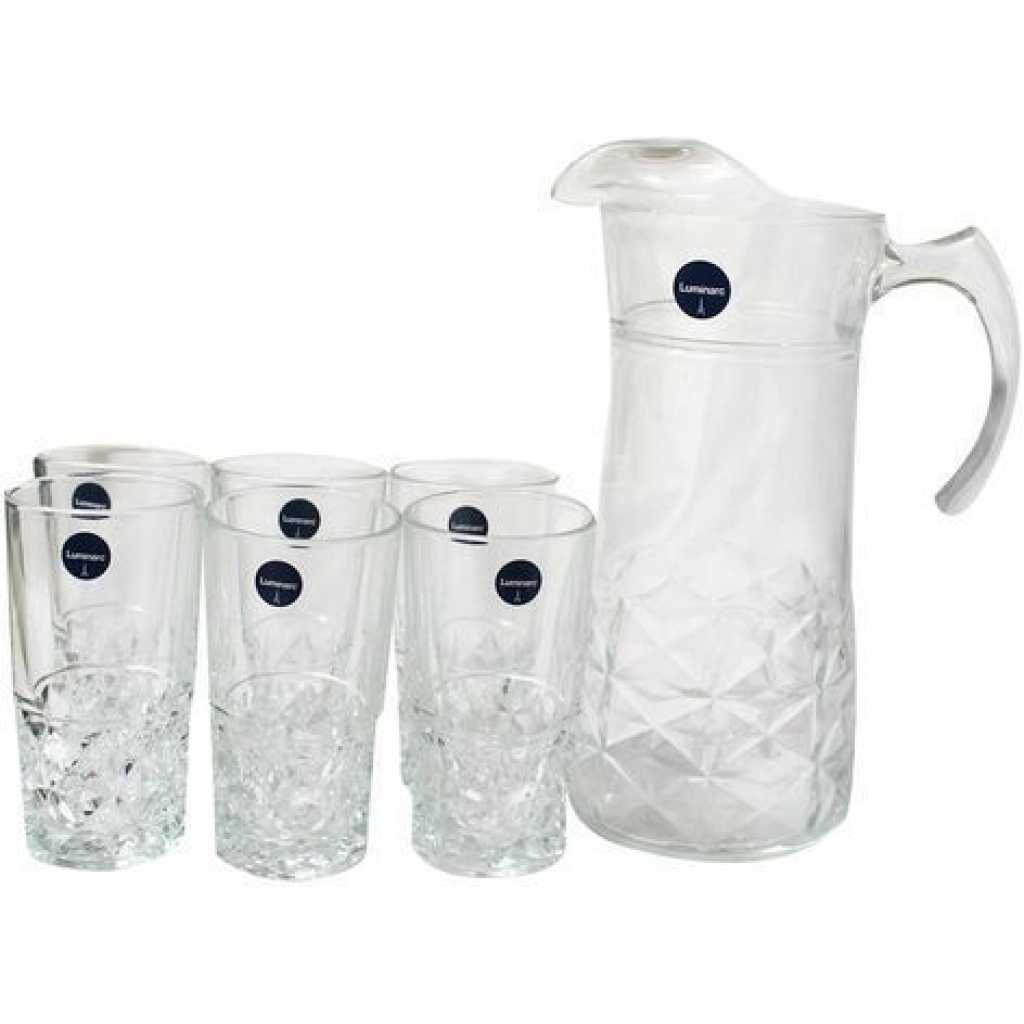 Luminarc 6 Pieces Of Juice Glasses And 1Piece Jug Water Set Cups-Colorless