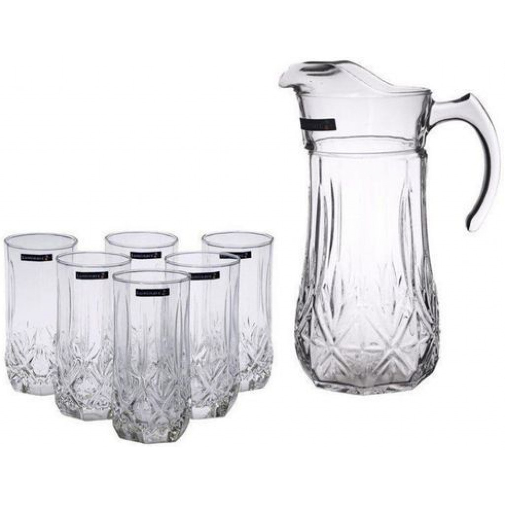 Luminarc 6 Pieces Of Juice Glasses And 1Piece Jug Water Set Cups-Colorless