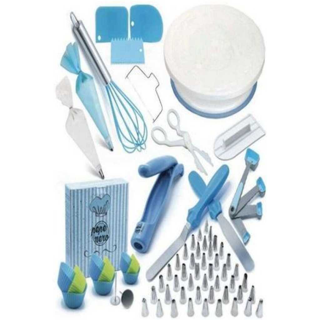 136 PCS Cake Decorating, Turntable Stand, Baking Set, Blue