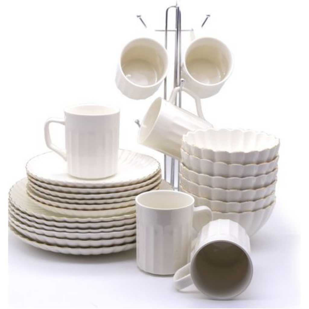 24 Piece Gold line Dinner Set, Cream