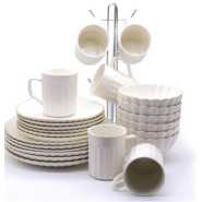 24 Piece Gold line Dinner Set, Cream