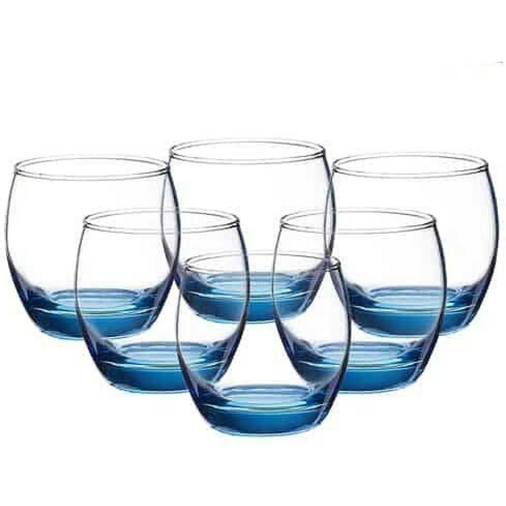 Luminarc 6 Pieces Of Oval Water Juice Drinking Glasses Cups -Blue