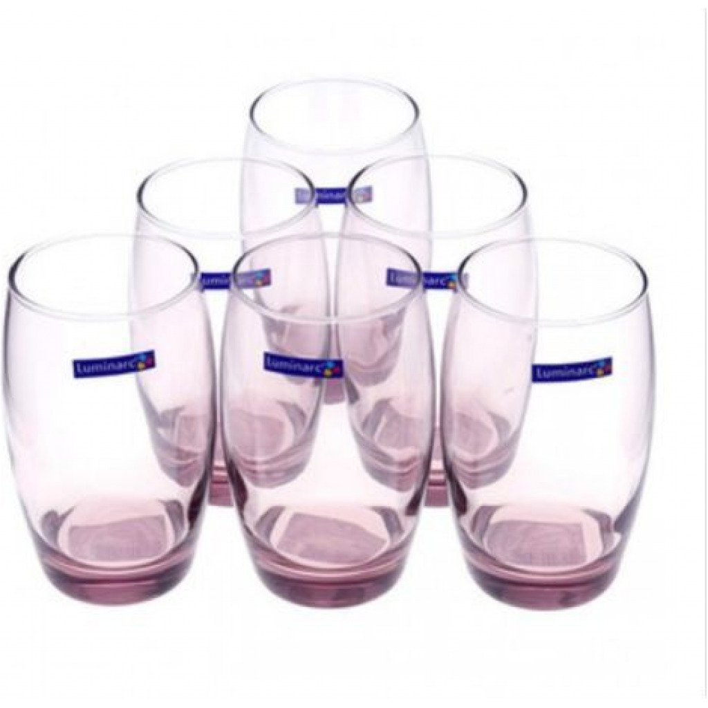 Luminarc 6 Pieces Of Oval Water Juice Glasses Cups Drinkware -Purple