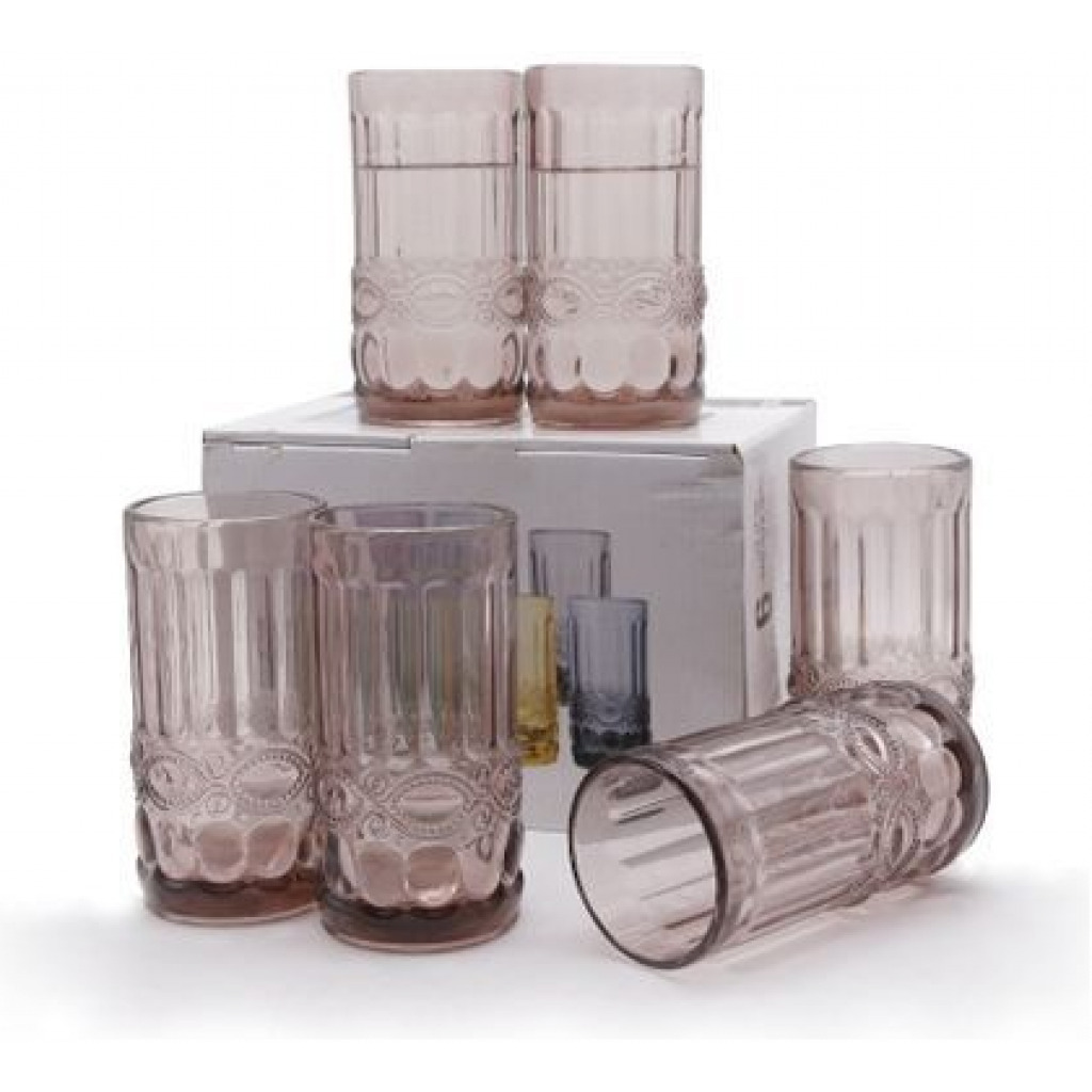 6 Pieces Of Water Juice Glasses Cups Drinkware- Purple