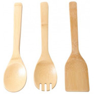 3Pcs Bamboo Kitchen Tools Set – Wooden Solid Turner, Spatula, & Slotted Spatula Kitchen
