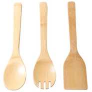 3Pcs Bamboo Kitchen Tools Set - Wooden Solid Turner, Spatula, & Slotted Spatula Kitchen