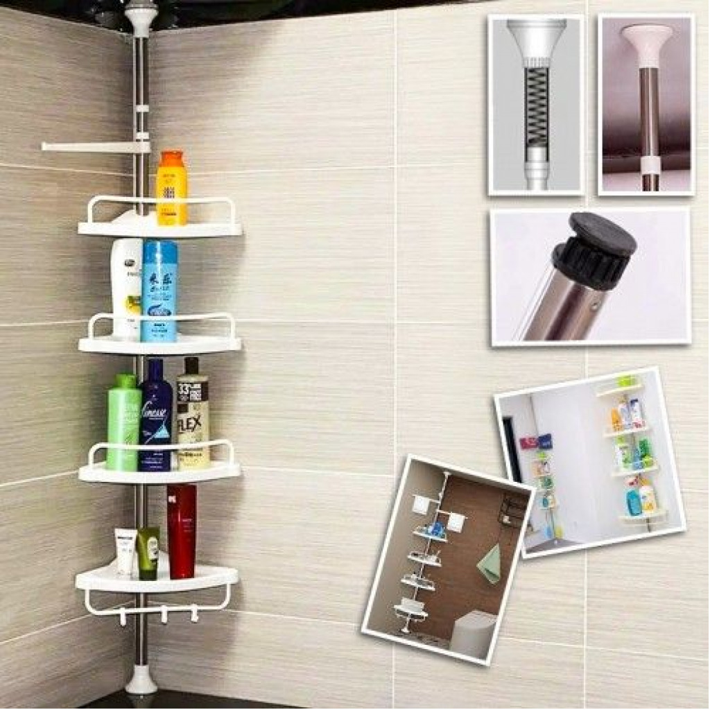 Adjustable Multi Corner Shelf Bathroom Organizer Storage Rack -White