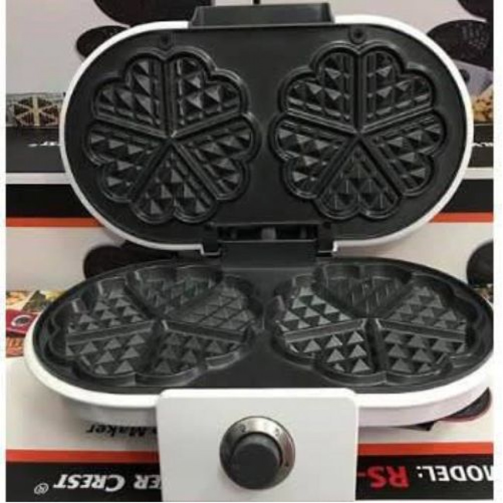 Silver Crest Double Waffle Maker With Mini Heart-Shaped Waffles Grill -White