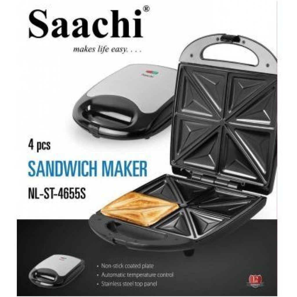 Saachi 4 Slice Sandwich Maker Toaster, Grill- Black