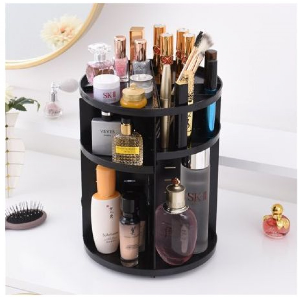 Rotating Adjustable Acrylic Cosmetic Jewelry Makeup Organizer Storage Box- Black