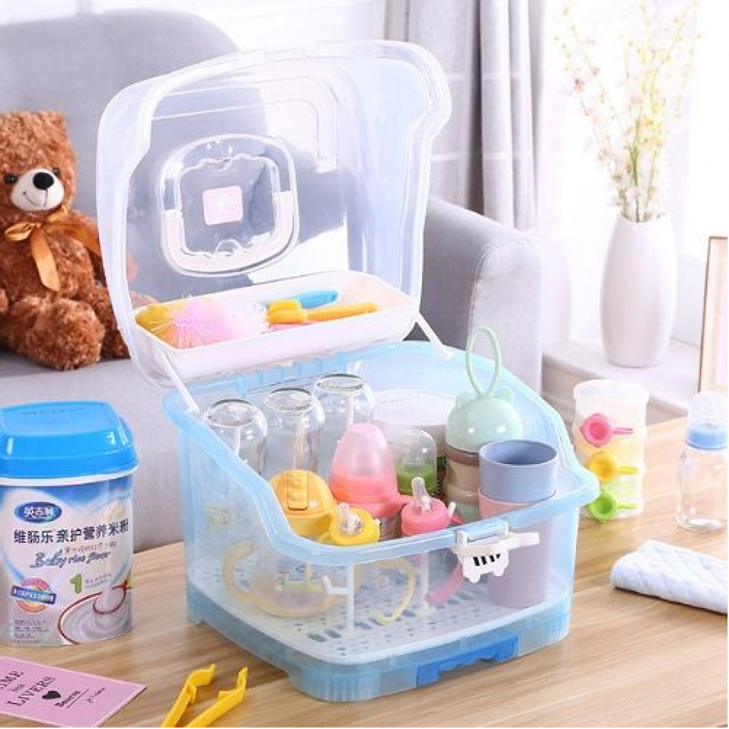 Portable Baby Bottle Drying Rack Storage Box With Anti-dust Cover, Blue Baskets, Bins & Containers TilyExpress 7