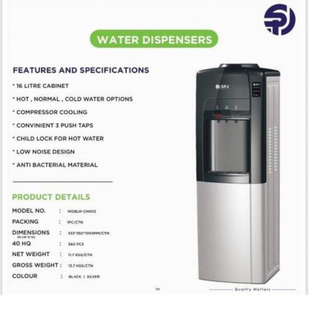SPJ Water Dispenser With Refrigerator WDBLR-CN003, Hot, Normal & Cold 3 Taps Free Standing – Grey Hot & Cold Water Dispensers TilyExpress 4
