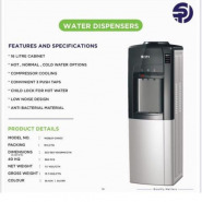 Hot, Normal & Cold 3 Taps Free Standing Water Dispenser With Refrigerator, Grey