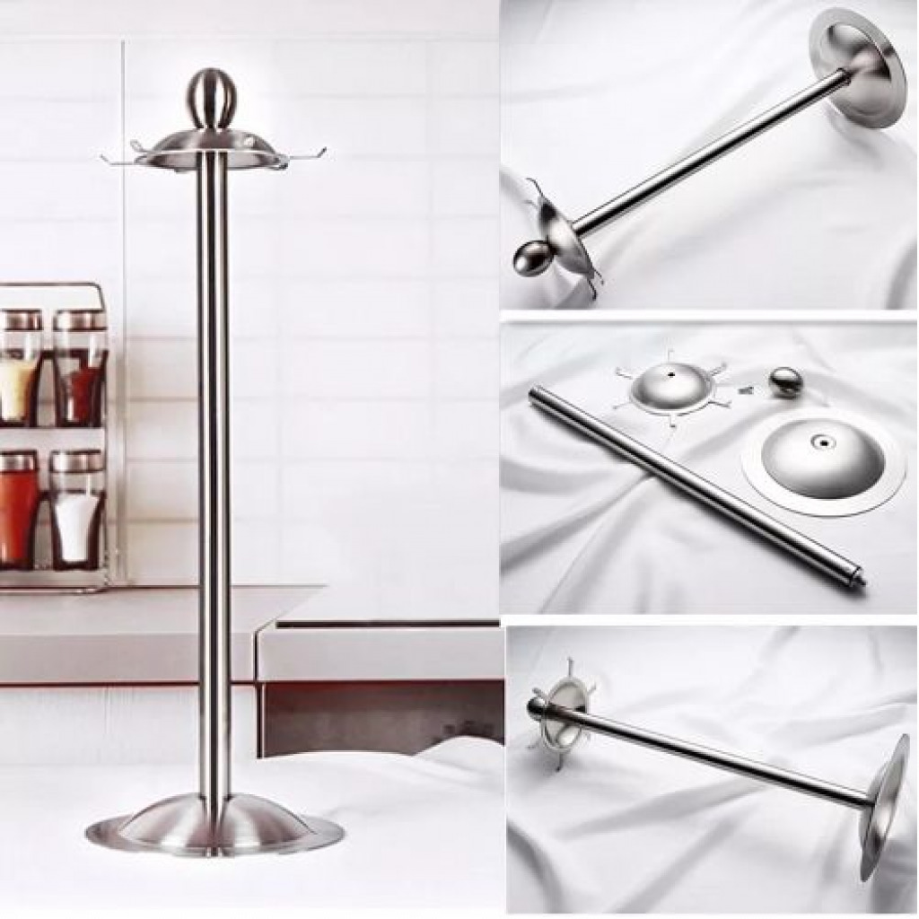 6 Hooks Kitchen Serving Spoon Holder Ladle Stand Tool Storage Organizer, Silver