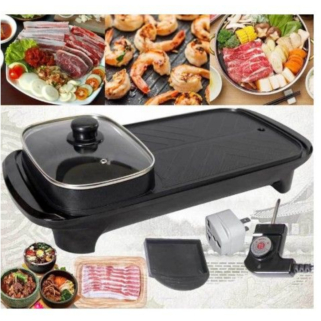 2 In1Electric Baking Pan, Cooking Soup Hot Pot And BBQ Electric Grill - Black