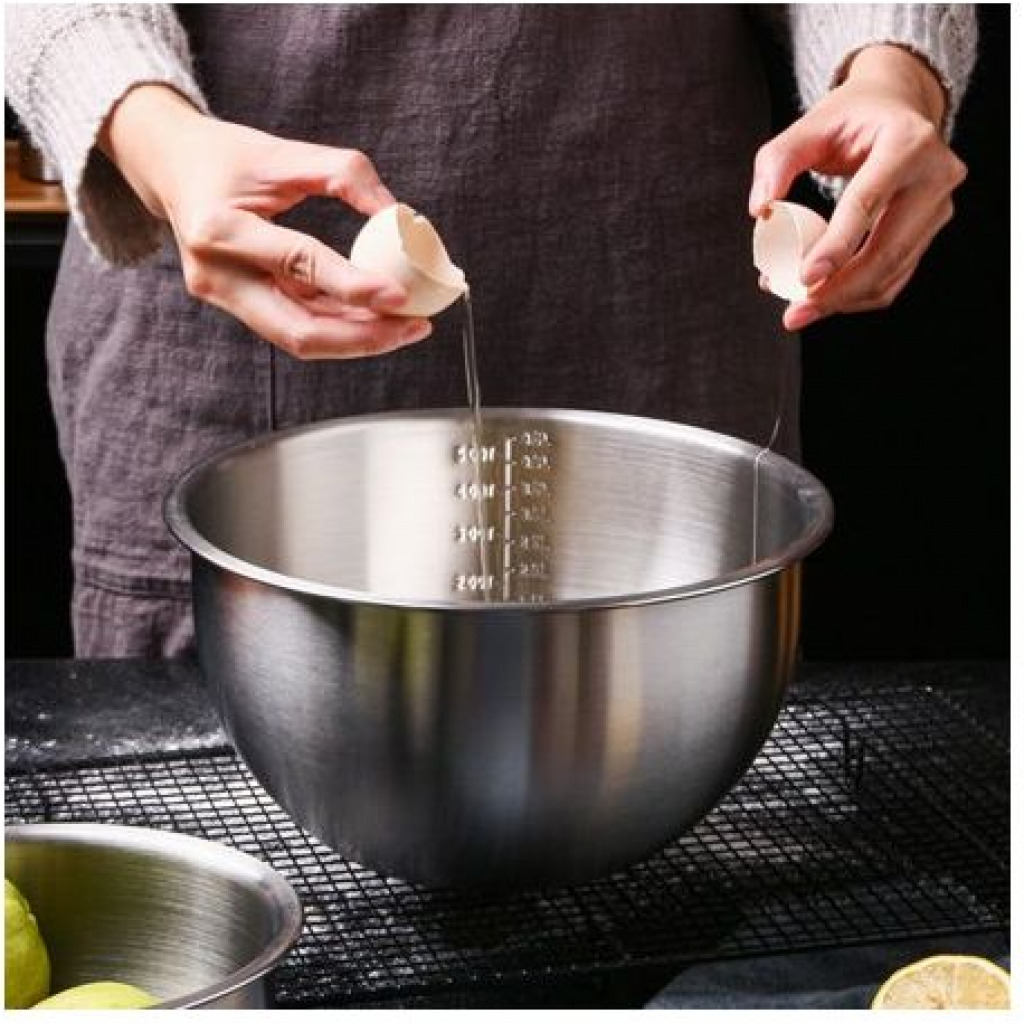 20Cm Kitchen Steel Mixing Bowl For Baking Cooking Salad Fruits- Silver