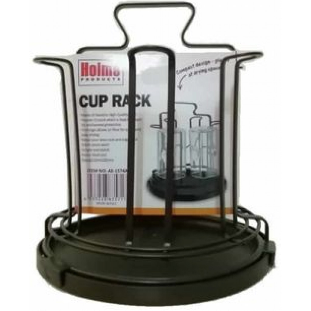 Round 6 Glasses, Cups Holder Stand Storage Organizer Draining Rack-Brown