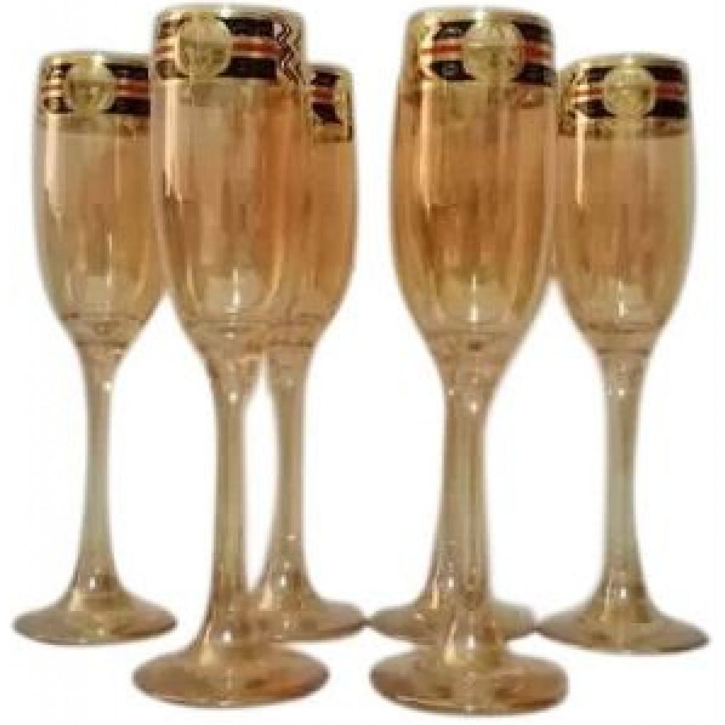 Gold Lead-free Juice, Champagne Wine Glasses- 6 Pieces,Brown